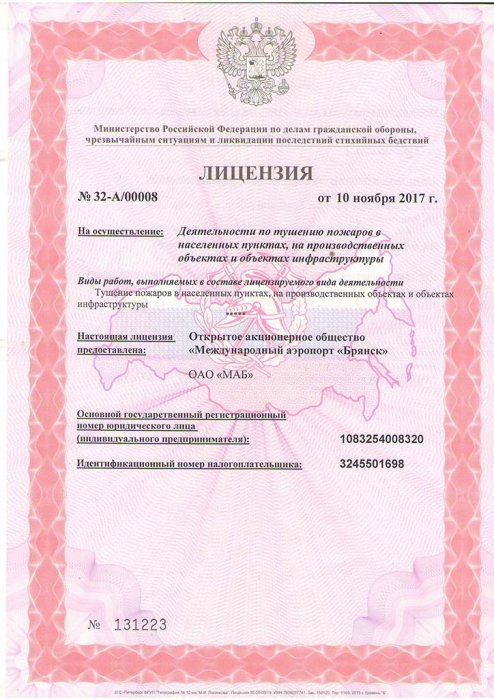 Лицензия на осуществление деятельности по тушению пожаров в населенных пунктах, на производственных объектах и объектах инфраструктуры 